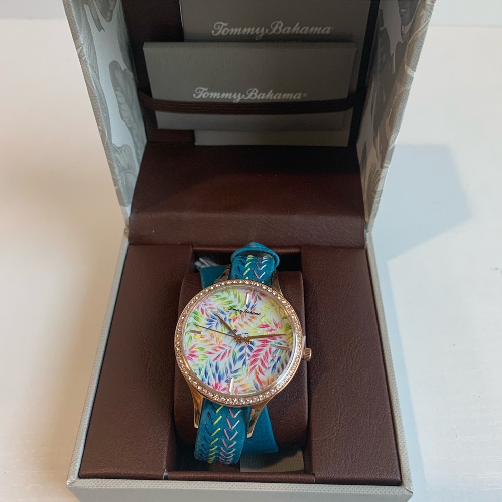 Tommy Bahama Floral Blue Double Wrap Strap Watch